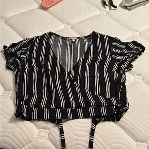 Lily White Black and White Wrap Crop Blouse